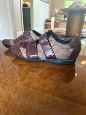 Gucci Men’s, Tom Ford era Brown Monogram Leather GG Supreme Velcro Sneakers